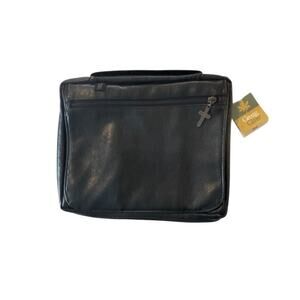 Gregg Gifts XL Black Faux Leather Bible Cover Organizer NWT 2002 Cross Zipper